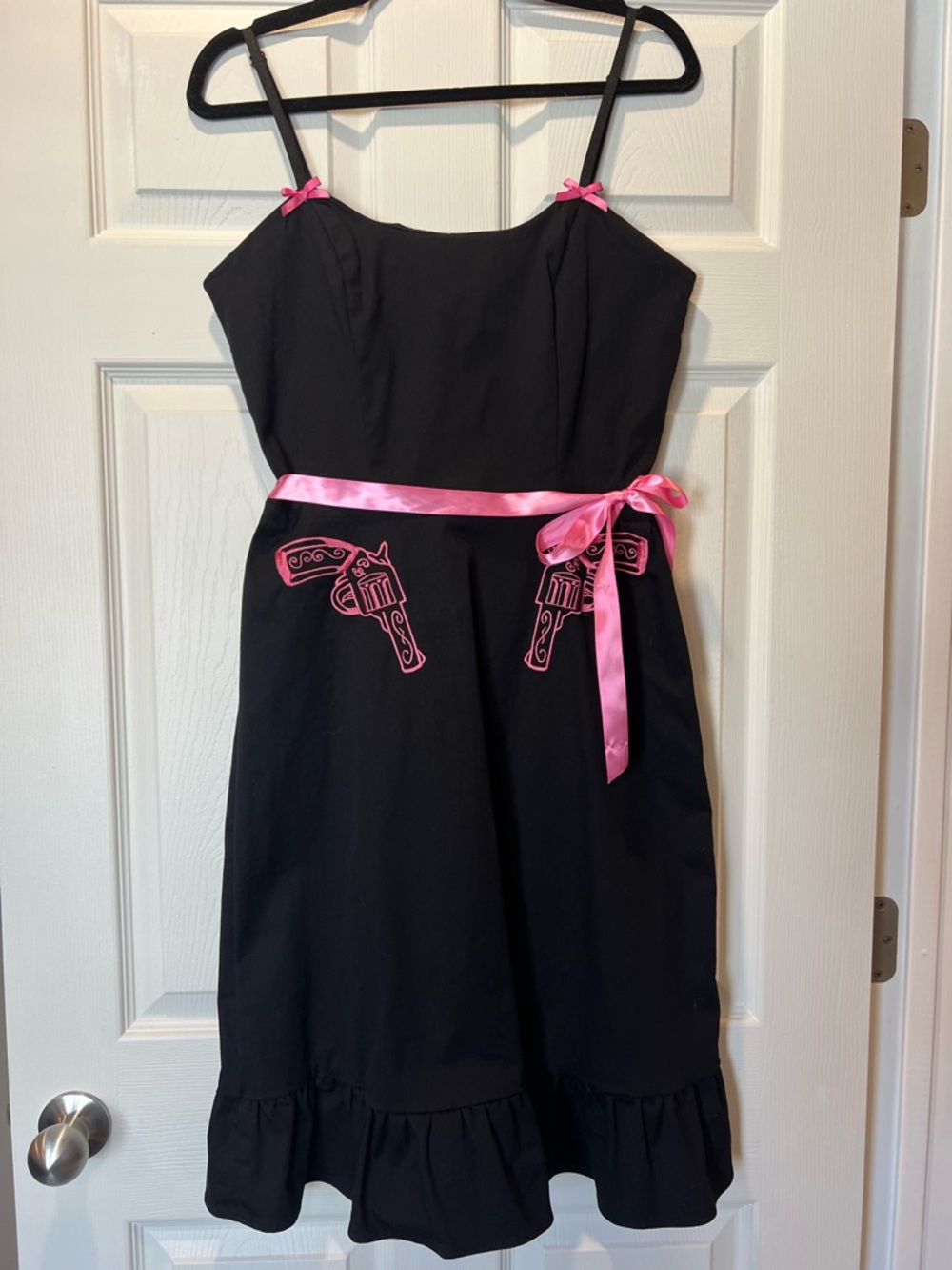 paper doll Black Dress with Pink Ribbon and Embroidered Guns